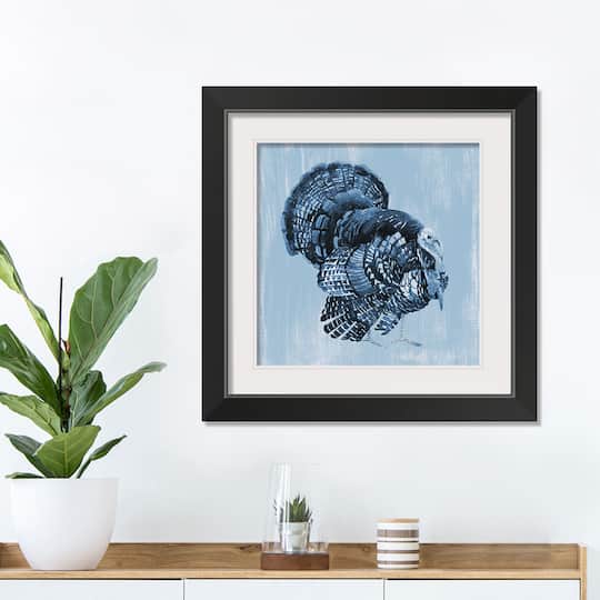 Navy Painted Turkey Fall Print in Black Frame